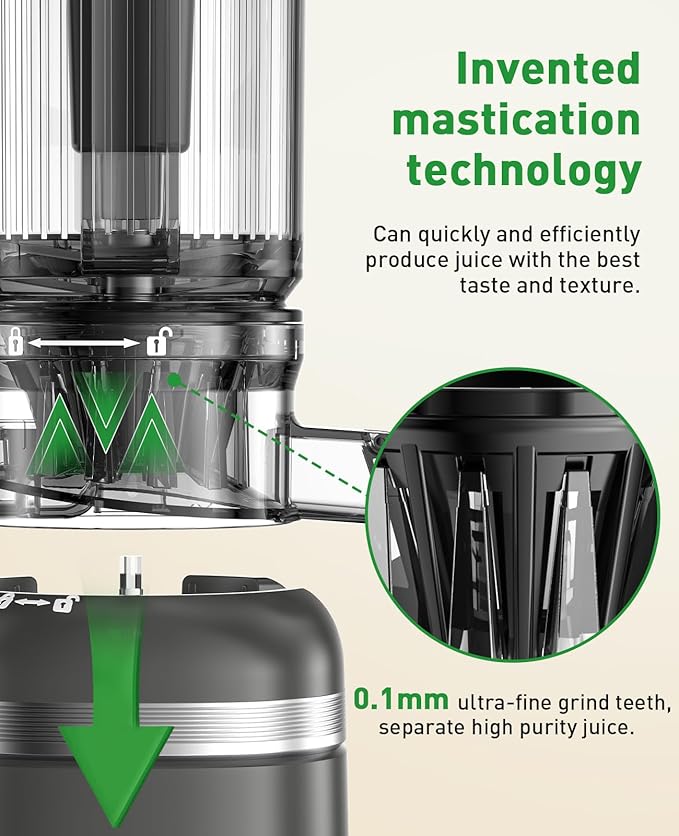 GlowWise Cold Press Juicer Machines for Whole Vegetables & Fruits, Slow Masticating Juicer Maker with Wide Feed Chute, High Juice Yield, Easy to Clean, Gray