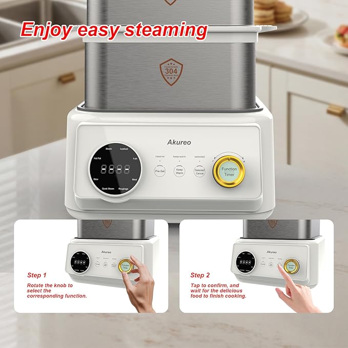 10L steamer + 4.5L cooking pot, electric food steamer for 4–6 servings, vegetable steaming, 8-hour keep warm function, dry-boil protection, 304 stainless steel material.