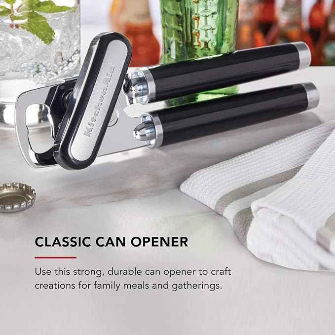KitchenAid Classic Multifunction Can Opener and Bottle Opener Easy to Use,Razor Sharp Stainless Steel Cutting Wheel,Soft Ergonomic Handles,Black,(Pack of 12)