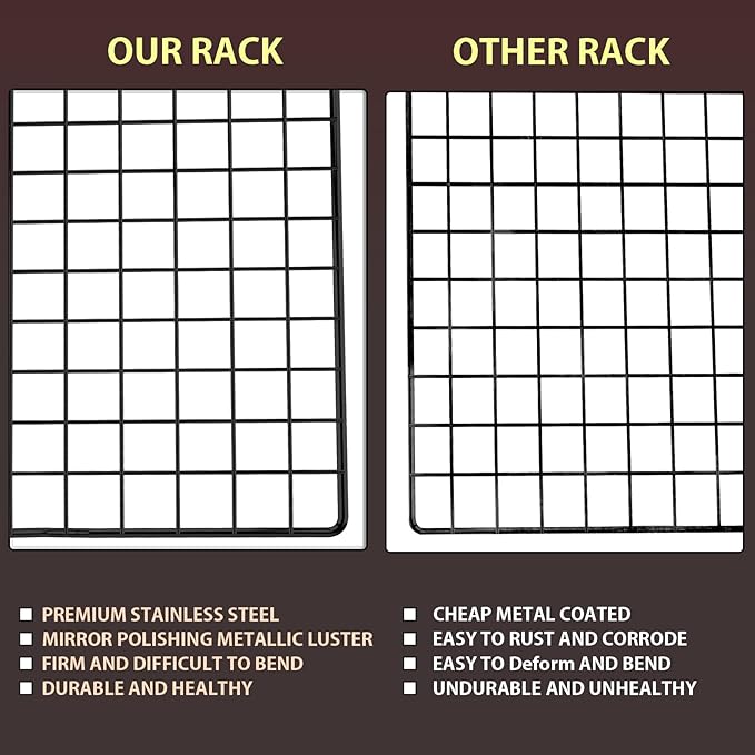 Briout Cooling Rack for Baking, 2-Pack 16x10 Inches Baking Rack, Thick Wire Cookie Rack for Cooking, Roasting, Grilling, Drying, Oven Safe, Fits Half Sheet Pan, Black