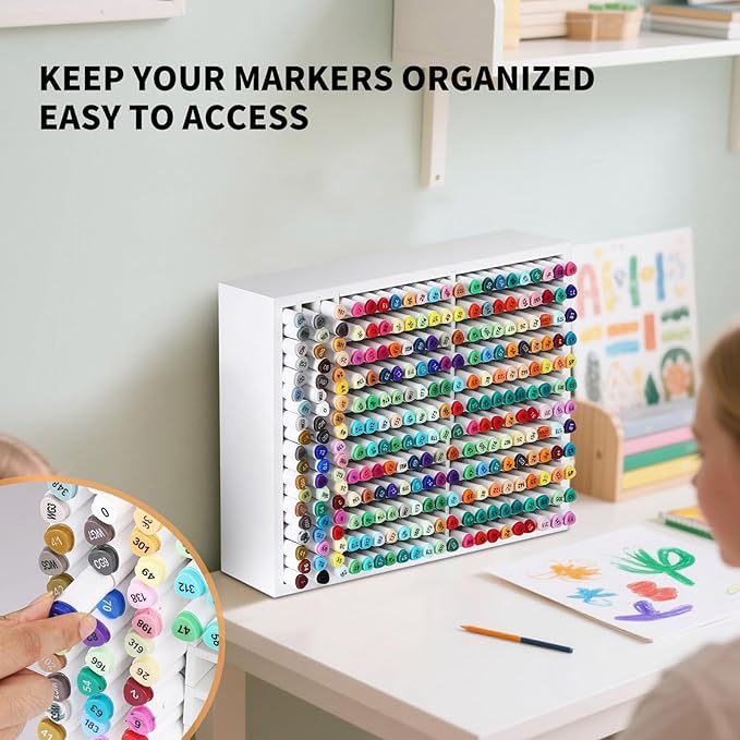 AUTOARK Wooden Marker Storage Organizer,Holds 270 Markers,Pens,Pencils & Art Supplies,Vertical Space-Saving Desk Storage for Artists,Teachers,Office & Classroom,White,AHK-066