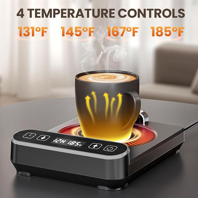 Smart Mug Warmer with Infrared Sensor, Coffee Mug Warmer for Desk, 6 Temp Settings & 12H Timer Coffee Cup Warmer with Auto On/Off, Electric Beverage Warmer for Office & Home, Coffee Lover Gift