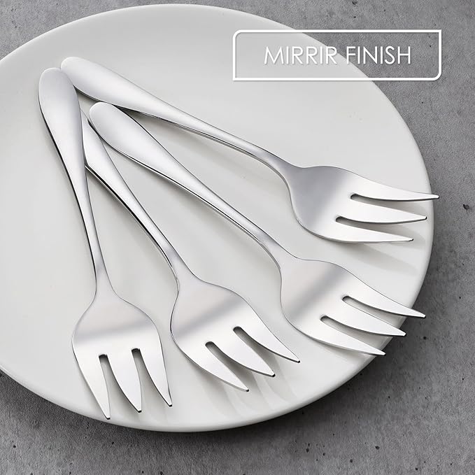Stainless Steel Serving Forks, E-far 4-Piece Metal Hostess Serving Utensils Set for Meat Catering Buffet Party Kitchen Restaurant, Non-toxic & Dishwasher Safe