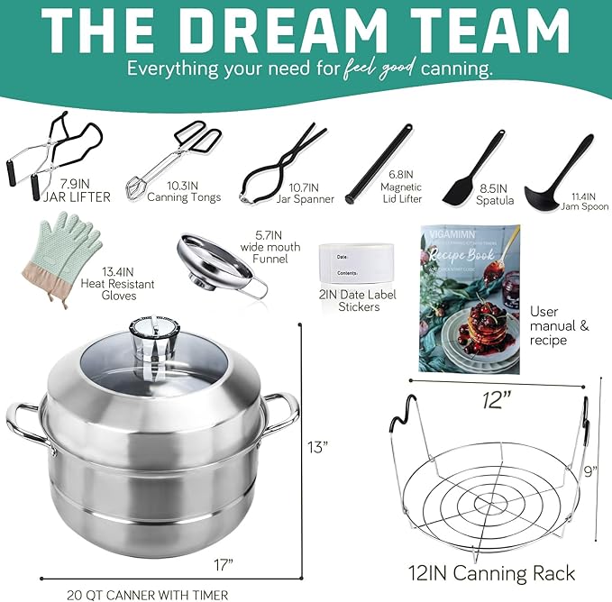 Canning Pot-Canning supplies starter kit, Stainless Steel Canning Tool Kit, Water bath canner with rack for canning
