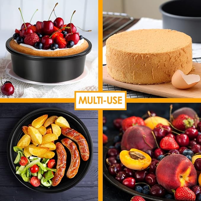 6 Inch Round Cake Pan Set of 3, Nonstick Coating Baking Round Cake Pans with Remvable Bottom for Birthday Layered Cakes,Party, Circle Cake Tins With Wider Grips for Oven Air Fryer, Black