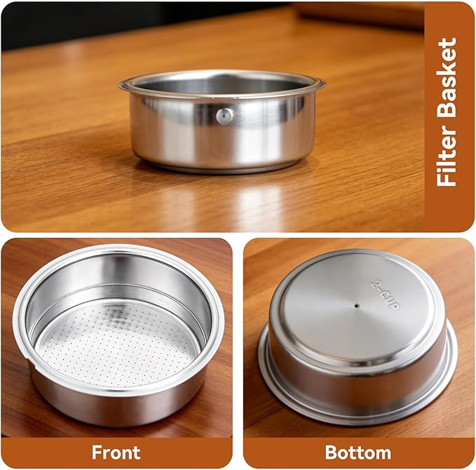 Stainless Steel Coffee Filter, 51mm Double Layer Pressurized Filter Basket Espresso Filter Basket Espresso Machine Parts for Portafilter Coffee Machine(Double Cup)