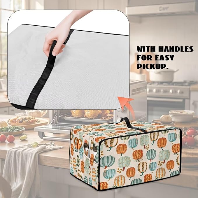 Toaster Oven Dust Cover Dustproof Smart Oven Air Fryer Microwave Cover with Side Pockets, Electric Appliance Protector for Kitchen, M, Pumpkin Pattern