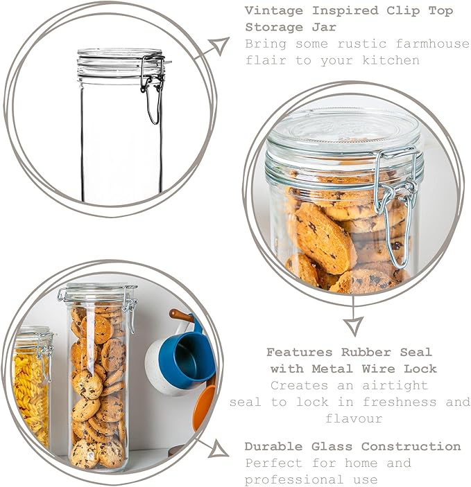 Rocco Bormioli Glass Spaghetti Jar, Fido Glass, Airtight Cap, Height 26 cm