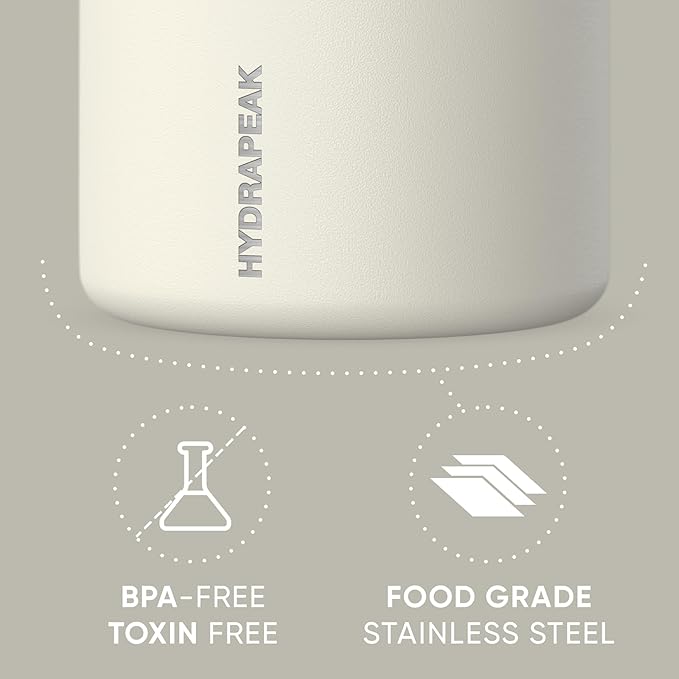 Hydrapeak 25oz Stainless Steel Vacuum Insulated Food Jar for Hot Food and Cold Food, Wide Mouth Leak-Proof Soup Jar for Adults, 10 Hours Hot and 16 Hours Cold (Ivory)