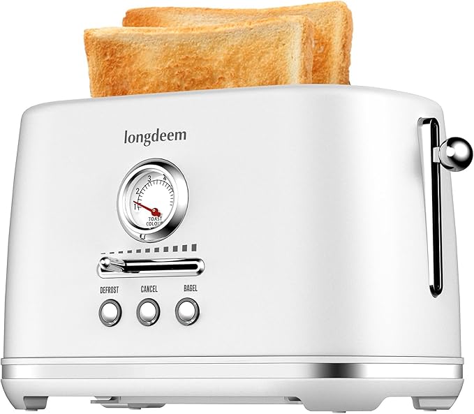 2 Slice Toaster with Extra Wide Slots & Removable Crumb Tray 6 Browning Options, Auto Shut Off & Frozen Function, Toast Fruit Bread, Bagel & Waffle, White