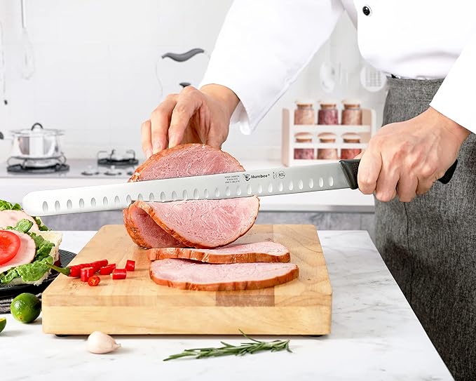 Carving Knife 14-Inch with Razor Sharp Granton Edge for Turkey, Ham, Meat Slicing and Cutting – NSF Certified, German Stainless Steel Blade, Black