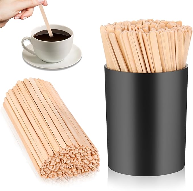 200 PCS Coffee Stirrer and Holder Set Wooden Coffee Stir Sticks 5.5 Inch Disposable Drink Stirrers Beverage Stirrer Sticks for Coffee (Wood & Black, 5.5 Inch Coffee Stirrers)