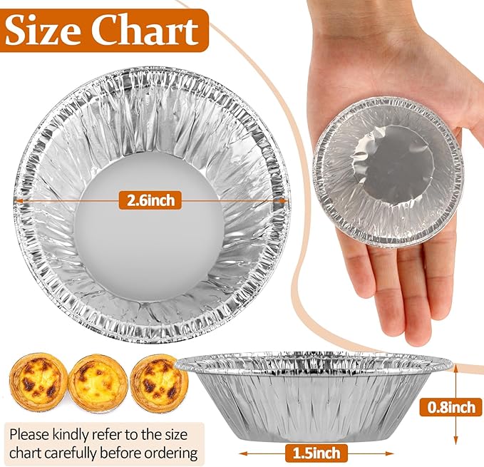 100 Pieces 2.6 Inch Round Pie Tart Small Tin Foil Pans Disposable Aluminum Mini Pie Pans for Baking, Cooking Supplies