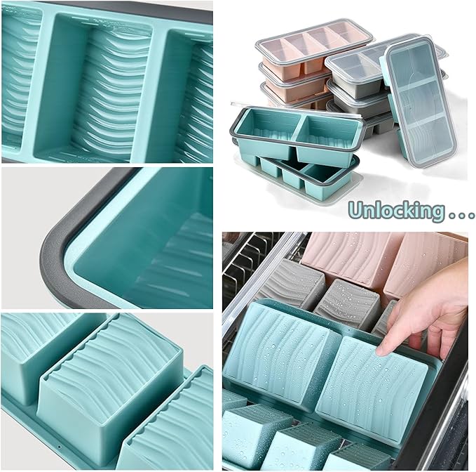 Silicone Soup Freezer Molds for Food, 1/2 Cup Silicone Freezer Trays with Lid for Meal Prep、Frozen Soup、Sauce and Broth, Large Ice Cube Tray - Set of 2