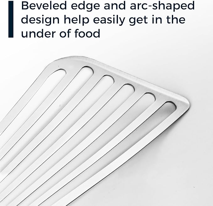 Fish Spatula 18/8 Stainless Steel, Thin Long Flexible 12.5-in Metal Spatula Fish Turner Brushed Kitchen Utensil for Outdoor Grilling Daily Barbeque, Dishwasher Safe