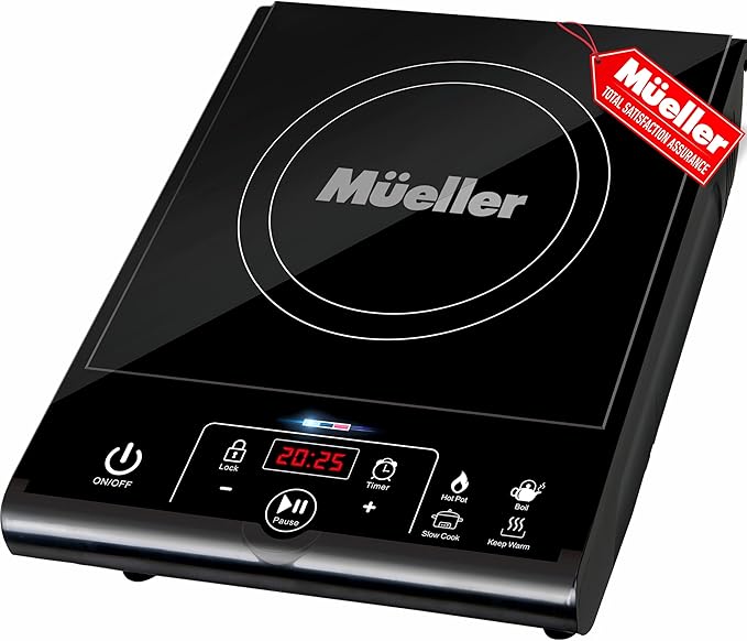 Mueller RapidTherm Portable Induction Cooktop, 1800W Single Burner Hot Plate, 8 Temp Levels, Preset Programs, for Dorm, RV, Small Kitchen