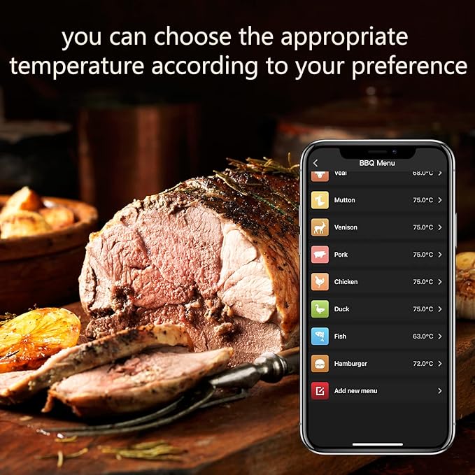Smart Meat Thermometer, Wireless Food Thermometer Bluetooth with Smart Alert, 300ft Range, IP67 Waterproof for Smoker, BBQ, Kitchen, Air Fryer, Oven, Grill
