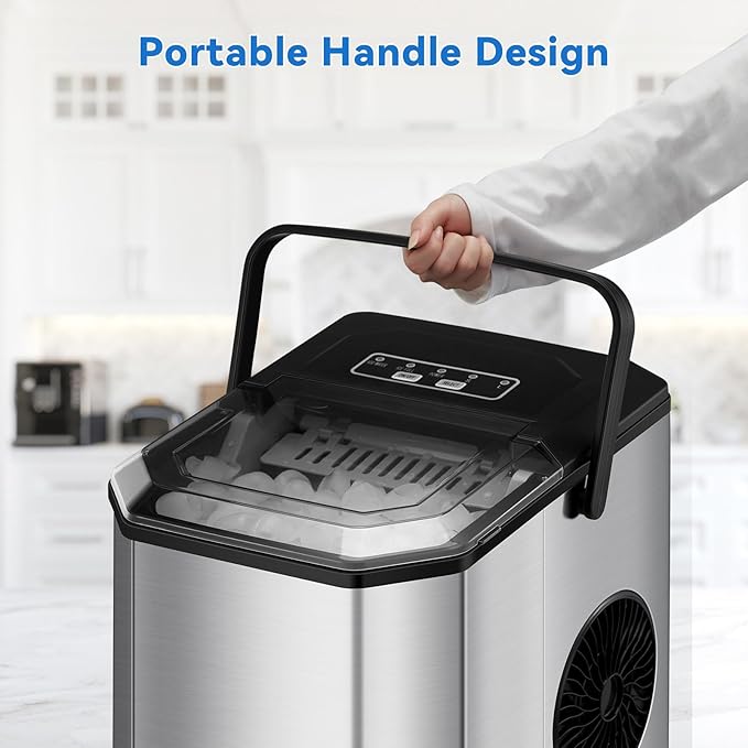Garvee Countertop Ice Maker, 26 lbs in 24 Hrs, 9 Cubes Ready in 6 Mins with Ice Scoop and Basket, Portable Ice Cube Maker Self-Cleaning, 2 Sizes of Bullet Ice for Home Kitchen Office Bar Party