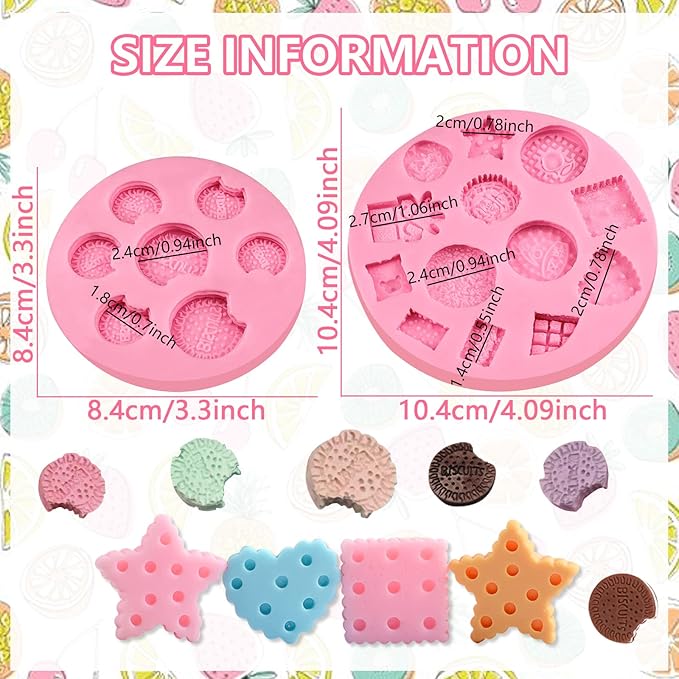 Cookie Fondant Molds, Mini Cake Decorating Silicone Mold Set of 2, Perfect for Cupcake Toppers, Cookie Dough, Sugar Craft Glue, Candy Chocolate, Flower Paste, Clay, Resin, Gypsum