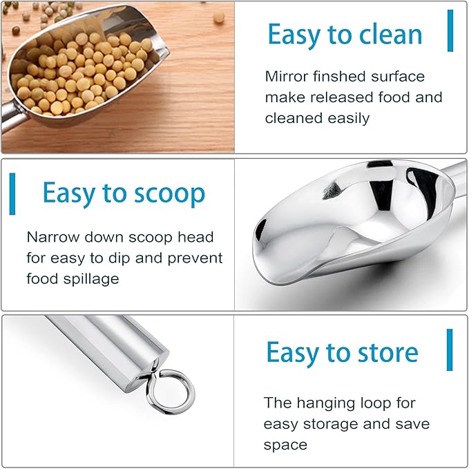 P&P CHEF Canister Scoop Set of 3, Ice Candy Scoop, Stainless Steel Multipurpose Food Scooper for Buffet Jar Freezer, Mirror Finish & Dishwasher Safe, Silver, 3+3+3 Oz
