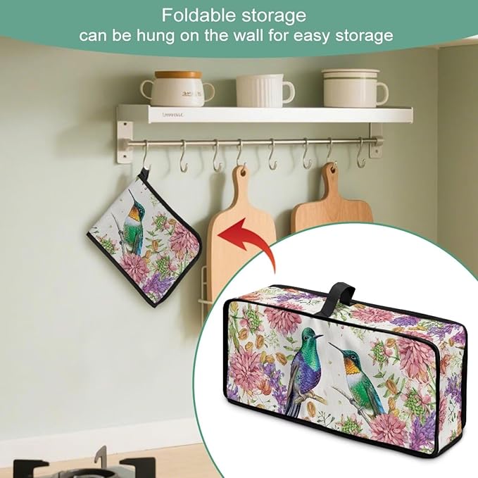 Toaster Cover 2 Slice Floral Hummingbird Slim 2 Slice Toaster Cover, Easy to Fold and Carry, Heat-Resistant Dustproof Protective Covers for Small Appliance