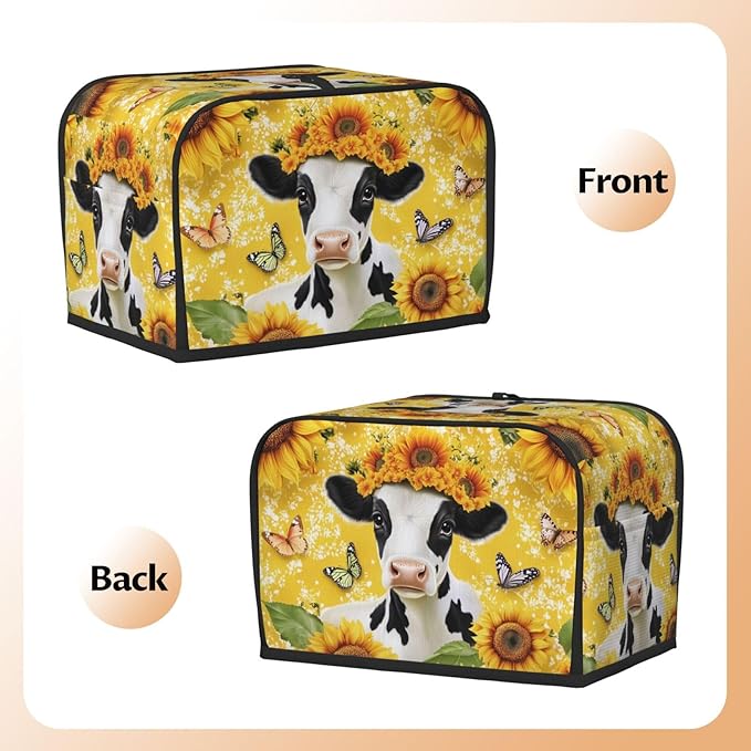 Cow with Sunflower Toaster Cover 2 Slice, Cute Country Bread Machine Cover, Washable Toaster Kitchen Small Appliance Cover Stain Resistant,with Top Handle