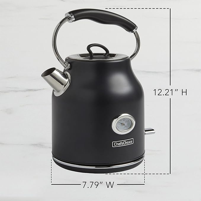 Chef'sChoice Electric Kettle Gourmezza Stainless Steel 1500 Watts with Auto-Shutoff & Boil-Dry Protection, 1.7-Liter, Black