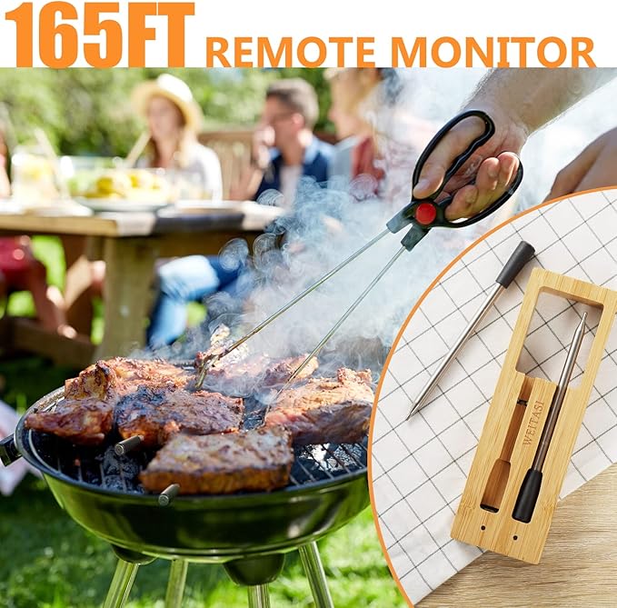 Smart Meat Thermometer, Wireless Food Thermometer Bluetooth with Smart Alert, 300ft Range, IP67 Waterproof for Smoker, BBQ, Kitchen, Air Fryer, Oven, Grill
