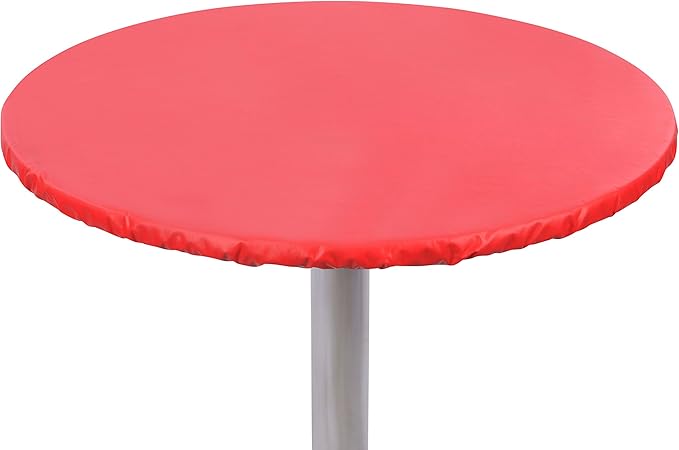 Yourtablecloth Heavy Duty Vinyl Round Fitted Tablecloth (Table Cover) with Flannel Backing Vibrant Colors Elasticized Tablecloth Great for Indoor and Outdoor Dining and Playing Cards 60” Ruby Red