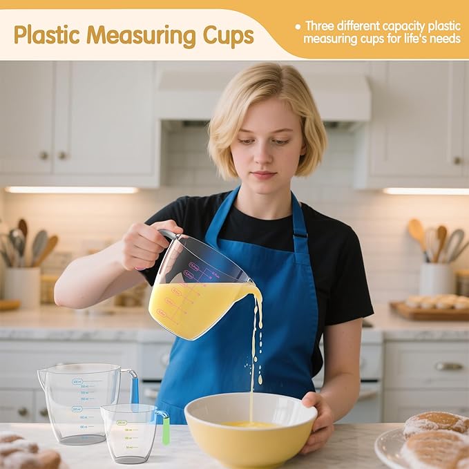 Magnetic Measuring Cups and Spoons Set, 5 Stainless Steel Measuring Cups, 7 Magnetic Measuring Spoons & 1 Leveler, 3 Plastic Measuring Cup with 1 Measuring Conversion Chart