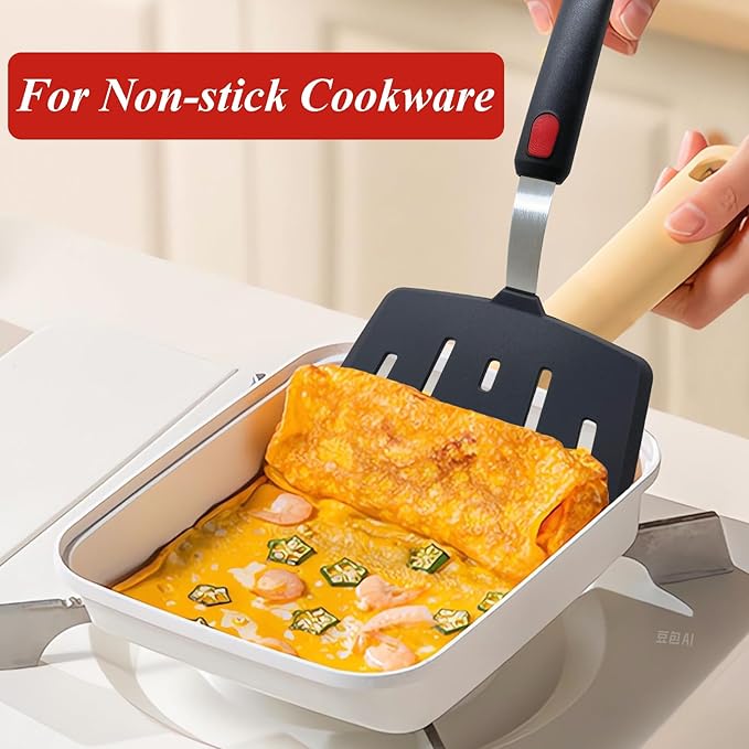 Silicone Spatula Turner Set of 2, Heat Resistant Pancake Spatulas for Nonstick Cookware Pan, Wide Slotted Cooking Spatula for Omelette Egg Fish, Thin Flexible for Kitchen Use, Dishwasher Safe, Black