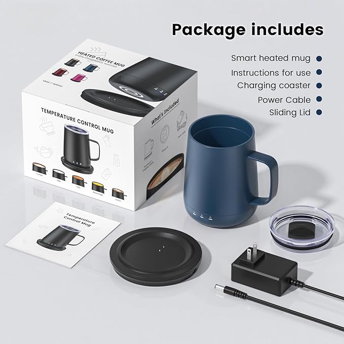 Smart Self Heating Coffee Mug,14oz Temperature Control Coffee Mug,Hot up to 150°F,Rechargeable Heated Coffee Mug,Up to 6H Battery Life,Coffee Cup Warmer,Great Gift for Coffee Lovers,Dad,Mom (Blue)