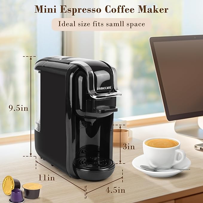 Espresso Machine for Nespresso Capsule, Lavazza Blue & Expert Capsule, Coffee Powder, 19 Bar Pump Pressure Makes Authentic Espresso Coffee, Mini Espresso Coffee Maker with Removable Water Tank.