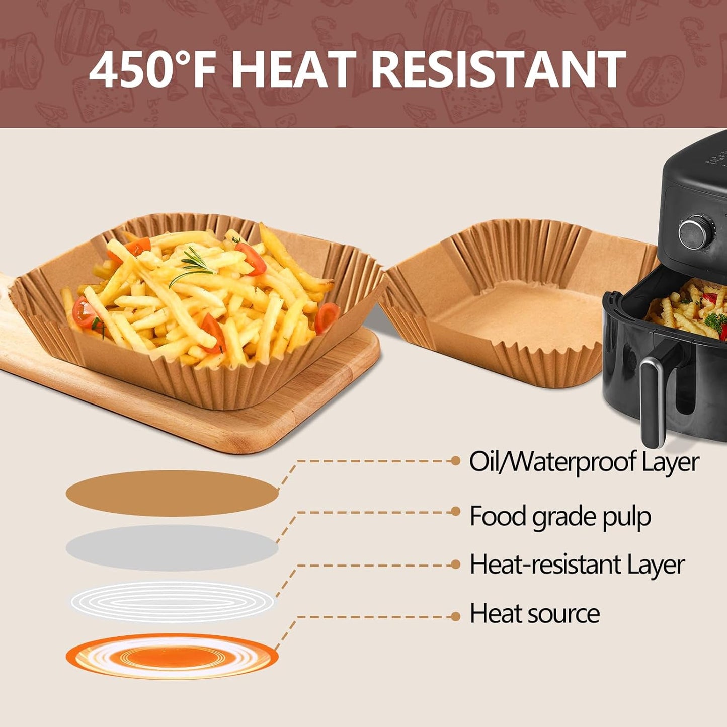 UBeesize 9-Inch Air Fryer Parchment Liners - 200 Pack, Square Non-Stick Disposable Paper Sheets for Microwave & Air Fryers, Unbleached Baking Sheets (8-Inch Base)
