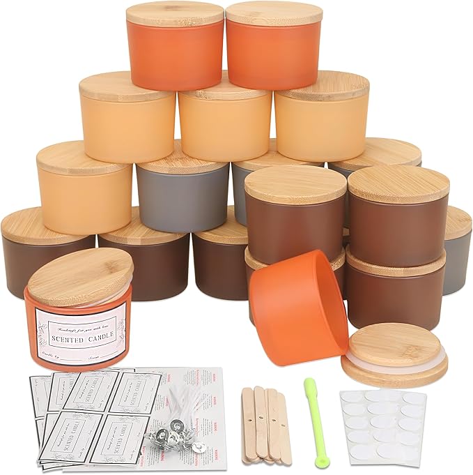 MILIVIXAY 20 Pack 4 OZ Fall Candle Jars with Lids and Candle Making Kits - Bulk Wide Mouth Small Empty Candle Jars for Making Candles - Spice, Powder Containers.