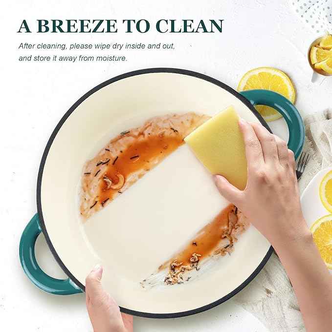 Overmont Enameled Cast Iron Dutch Oven - 5.5QT Pot with Lid Cookbook & Cotton Potholders - Heavy-Duty Cookware for Braising, Stews, Roasting, Bread Baking bottle green