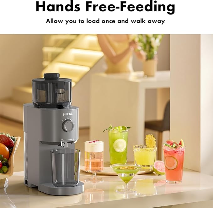 SiFENE Cold Press Juicer, Innovative All-in-One Slow Masticating Juicer with 5.2'' Feed Chute for Whole Fruits & Veges, Easy to Clean, High Juice Yield