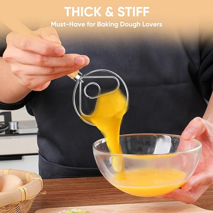 Maxjoy Danish Dough Whisk Stainless Steel with Wooden Handle, Dutch Whisk Dough Hook for Sourdough Bread Baking Mixing Tool