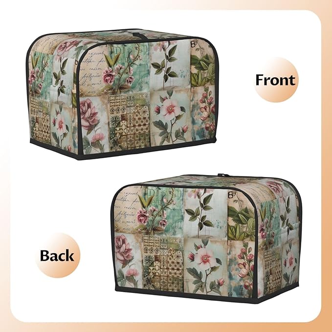 Western Florals Shabby Wood Toaster Cover 2 Slice, Cute Rural Bread Machine Cover, Washable Dust-Proof Cover for Kitchen Small Appliance Cover,with Top Handle