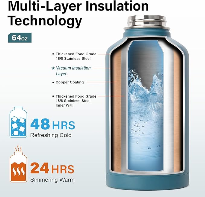 DYSANKY Insulated Water Bottle | Thickened Stainless Steel Vacuum Metal | Portable Sports Half Gallon Large Water Jug for Gym and Hiking with Straw, Carrier Bag, Handle Strap | BPA-Free 64 oz