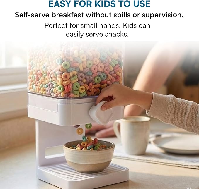 Zevro Compact Dry Food Dispenser, Single Control, White/Chrome