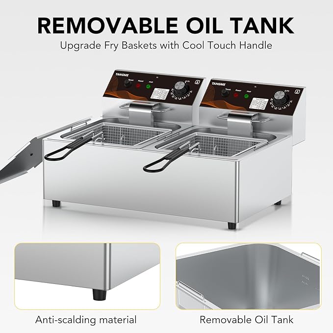 Commercial Electric Deep Fryer, 20.7Qt Dual Tank Countertop Fryer with 2 Baskets, 3600W Heavy Duty Stainless Steel, UL Certified, Professional Deep Fryers for Food Truck & Restaurant, 120V