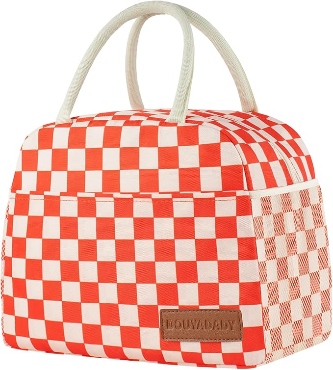 douyadady Lunch Bag Women/Men Lunch Box Women/Men (Red+Beige Checkerboard)