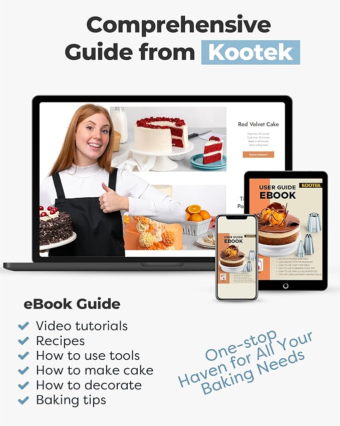 Kootek Cake Decorating Kit Baking Supplies Set Cake Turntable with 2 Frosting Straight Angled Spatula 3 Icing Smoother Scrapers Baking Accessories Tools for Beginners and Pros, Mother's Day, Blue