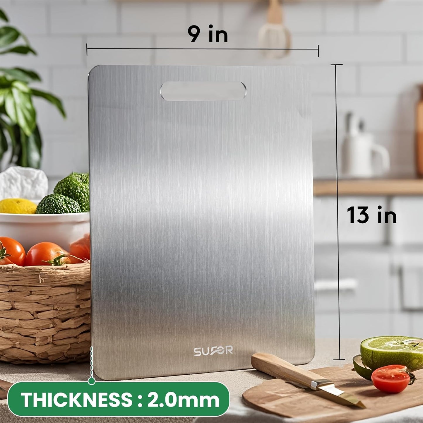2 Pack Titanium Cutting Board - 100% Pure Titanium Cutting Boards For Kitche,Easy to clean, Double-sided food-grade Cutting Board For Cutting Meats, Fruits And Vegetables,13 * 9