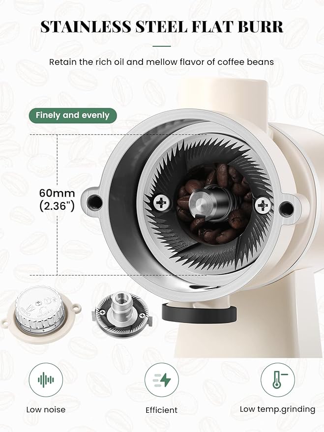 Huanyu Electric Coffee Bean Grinder 250G Commercial&Home Milling Grinding Machine 200W Automatic Burr Grinder Professional Miller 8 Fine - Coarse Grind Size Settings (White)