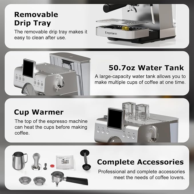 20 Bar Espresso Machine Stainless Steel Espresso Maker with Milk Frother with LED Display, 2 IN 1 Hot& cold brew coffee maker, Coffee Machine 50oz Water Tank, for Home Barista Cappuccino Latte