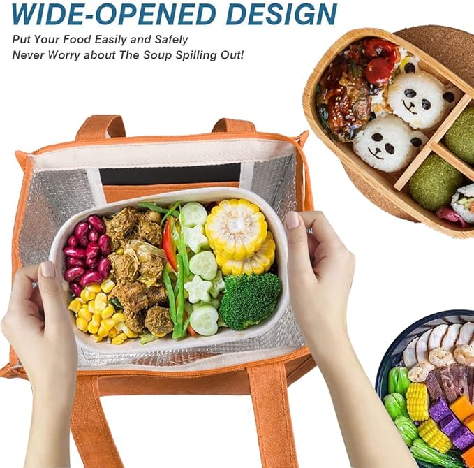 iknoe Insulated Lunch Bag for Women & Adults, 9L Foldable Wide-Open Cooler Bag with Pockets, Leakproof & Portable, for Picnic, Office, Beach(Orange)