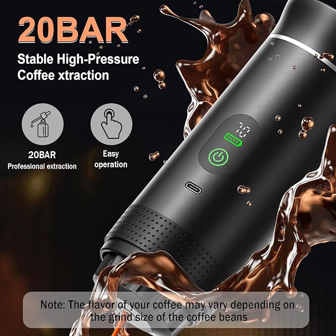 Portable Battery Espresso Coffee Maker for Travel - 20 bar Mini Car Espresso Machines, 3-in-1 Self-Heating Electric Espresso Maker, USB-C Ground Coffee & Capsule Pod(Ns&DG) RV, Hiking, Office