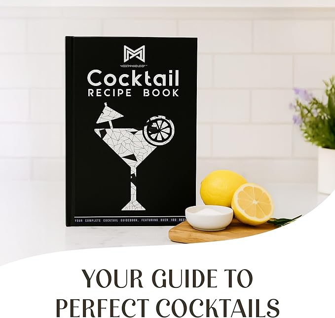 Modern Mixology 21-Piece Cocktail Shaker Set with Stand, Bartender Kit for Home Bar Accessories: 24oz Martini Shaker, Jigger, Strainer, Bar Spoon, Tongs, Opener, Muddler (Silver, Dark Brown Stand)